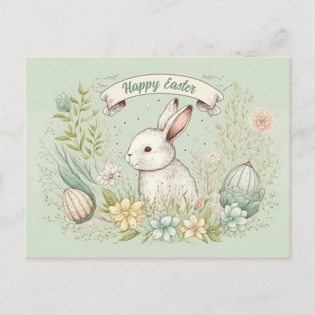Carte Postale Joyeuse illustration des fleurs printanières de Pâ (Devant)