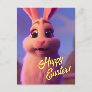 Carte postale Joyeuse Lapin Rose Pâques