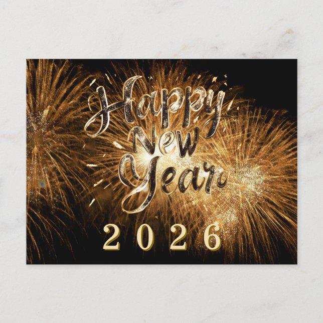 Carte Postale Joyeuse nouvelle année 2026 golden détails feu d'a (Devant)
