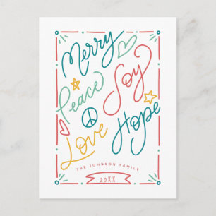 Carte Postale Joyeuse paix Joie Amour Espoir Fête Brillante