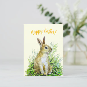 Carte Postale Joyeuse Pâques petite aquarelle lapin