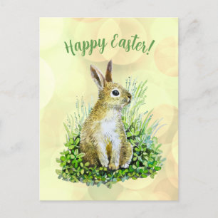 Carte Postale Joyeuse Pâques petite aquarelle lapin