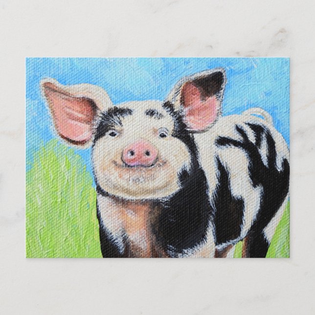 Carte Postale Joyeuse peinture de petit cochon (Devant)