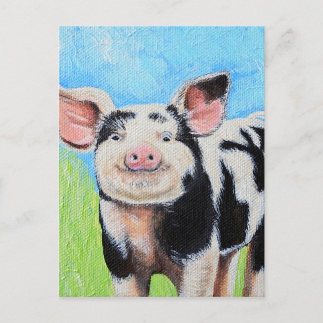 Carte Postale Joyeuse peinture de petit cochon (Devant)
