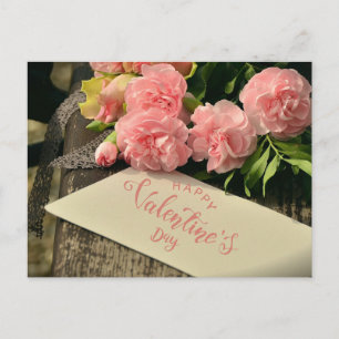 Carte Postale Joyeuse Saint-Valentin Fleurs Roses pour Elle