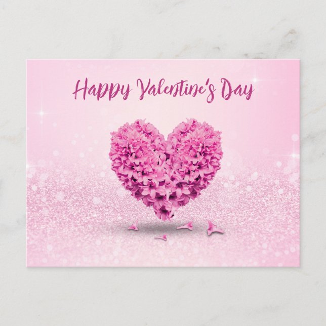 Carte Postale Joyeuse Saint-Valentin Joli Cœur Hyacinthe Rose (Devant)