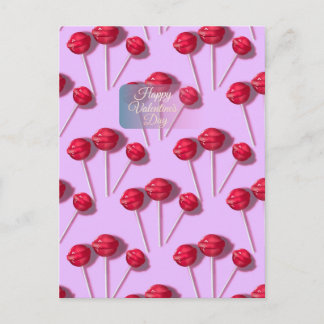 Carte Postale Joyeuse Saint-Valentin Sucette Mignonne Motif Rose