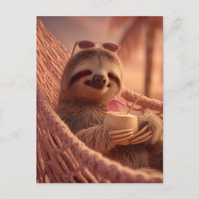 Carte Postale Joyeuse Sloth Relaxant dans un hamac (Devant)