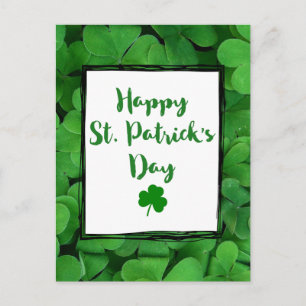 Carte Postale Joyeuse typographie de la Saint Patrick avec trèfl
