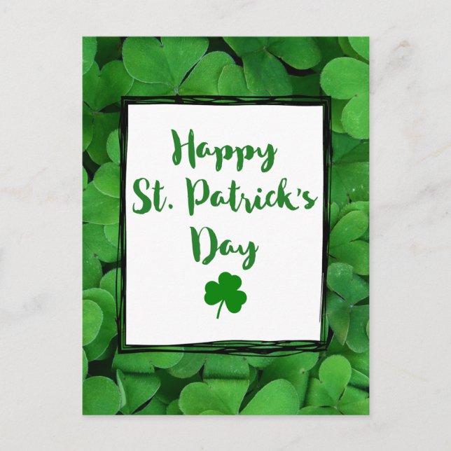 Carte Postale Joyeuse typographie de la Saint Patrick avec trèfl (Devant)