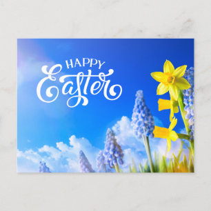 Carte Postale Joyeuses Daffodiles de Pâques, Floral Bleu Fleur D