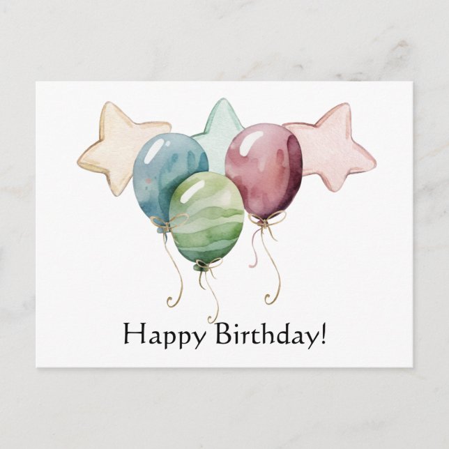 Carte Postale Joyeuses étoiles et ballons d'anniversaire (Devant)
