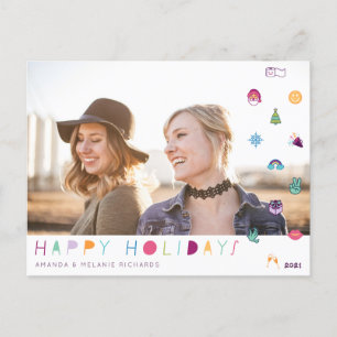 Carte Postale Joyeuses fêtes amusantes Noël Emoji Photo de famil