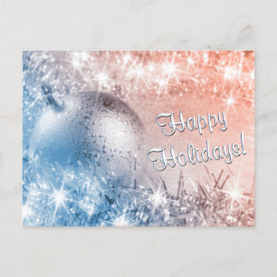 Carte Postale Joyeuses fêtes Bleu clair et Noël corail