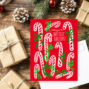 Carte Postale Joyeuses fêtes canne doux Noël mignon