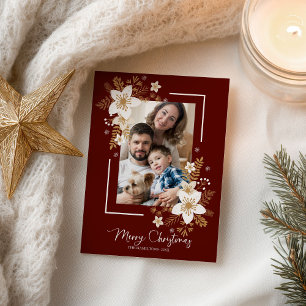 Carte Postale Joyeuses Fêtes de Noël Floral Blanc Photo