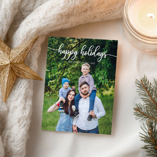 Carte Postale Joyeuses Fêtes Écriture Blanche Photo Noël Unique