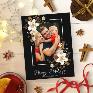 Carte Postale Joyeuses Fêtes Fleurs Blanches Photo de Noël