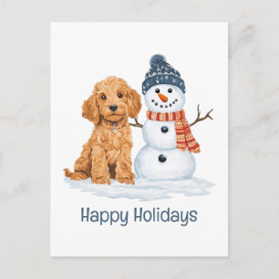 Carte Postale Joyeuses Fêtes Goldendoodle Hiver Chien Bonhomme d