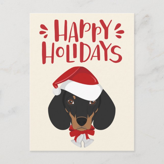 Carte Postale Joyeuses fêtes - Joyeux Noël Dachshund (Devant)