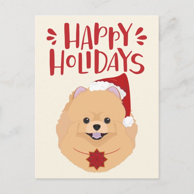 Carte Postale Joyeuses fêtes - Joyeux Noël Poméranien (Devant)