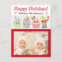 Carte Postale Joyeuses Fêtes Mignons Gâteaux Colorés Kawaii Noël