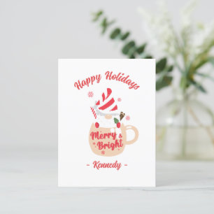 Carte Postale Joyeuses fêtes - Mug Rose Chaud cacao Joyer et bri