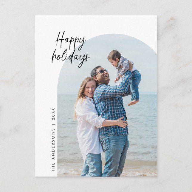 Carte Postale Joyeuses Fêtes, Photo de Famille, Cadre en Arche,  (Devant)