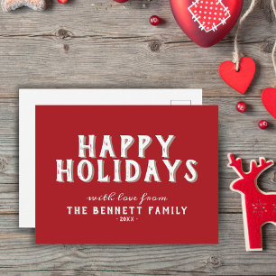 Carte Postale Joyeuses Fêtes Simple Rouge