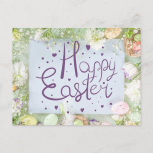 Carte Postale Joyeuses Pâques Aquarelle printanière florale mign