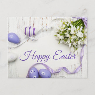 Carte Postale Joyeuses Pâques Fleurs de printemps, Œufs peints e