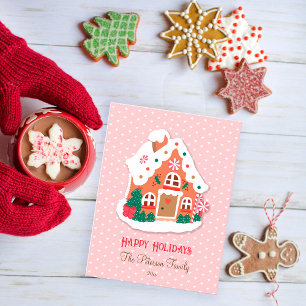 Carte Postale Joyeuses Vacances Cute Rose Snowy Gingerbread Mais