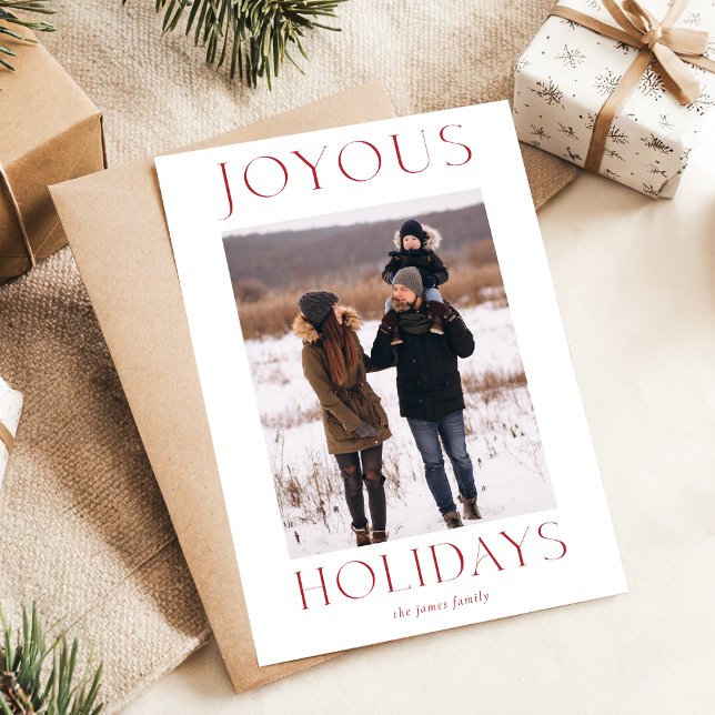 Carte Postale Joyeuses vacances Rouge Élégant Noël Famille Photo (Créateur téléchargé)
