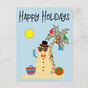 Carte Postale Joyeuses vacances Tropical Sand Snowman Noël