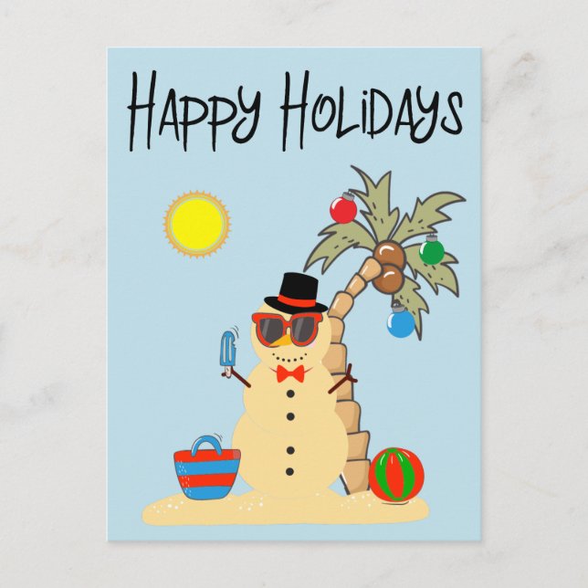 Carte Postale Joyeuses vacances Tropical Sand Snowman Noël (Devant)