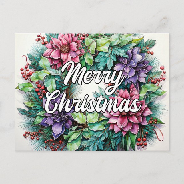 Carte Postale Joyeuses vacances Wreath | Joyeux Noël (Devant)