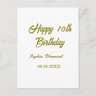Carte Postale Joyeux 10e anniversaire nom date or simple minima