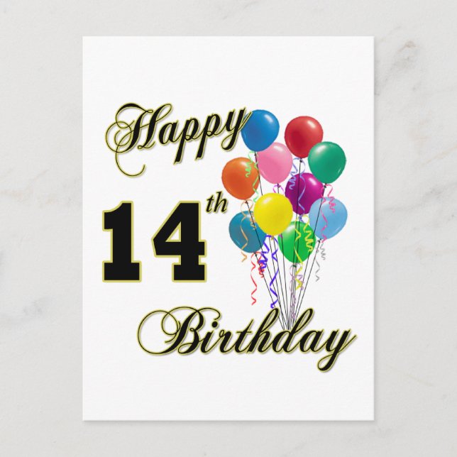 Carte Postale Joyeux 14e anniversaire cadeaux et vêtements d'ann (Devant)