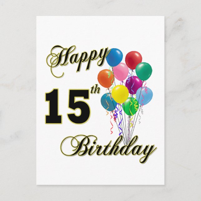 Carte Postale Joyeux 15e anniversaire cadeaux et vêtements d'ann (Devant)
