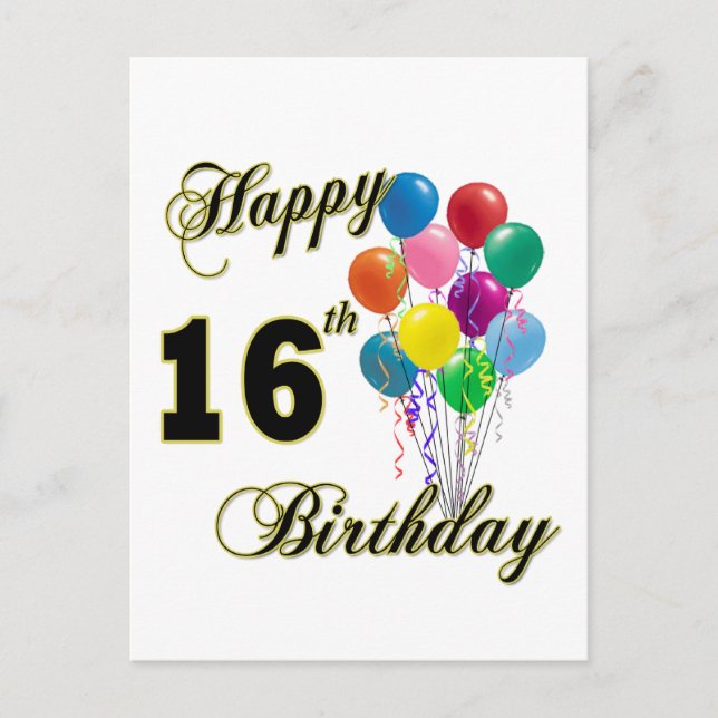 Carte Postale Joyeux 16e anniversaire cadeaux et vêtements d'ann (Devant)