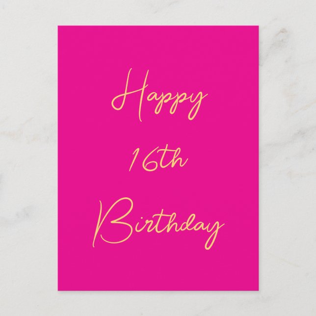 Carte Postale Joyeux 16e anniversaire Seteen Gold Hot Pink 2025 (Devant)