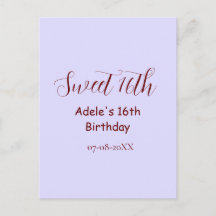 Joyeux 16e anniversaire violet pastel mauve rétro 