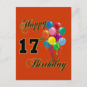 Carte Postale Joyeux 17ème anniversaire design avec ballons