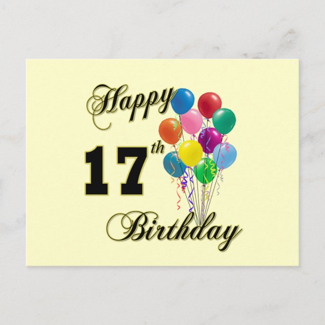 Carte Postale Joyeux 17ème anniversaire design avec ballons (Devant)