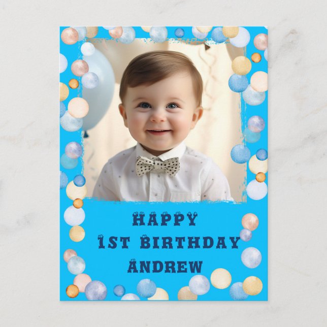 Carte Postale Joyeux 1er anniversaire personnalisé avec photo (Devant)