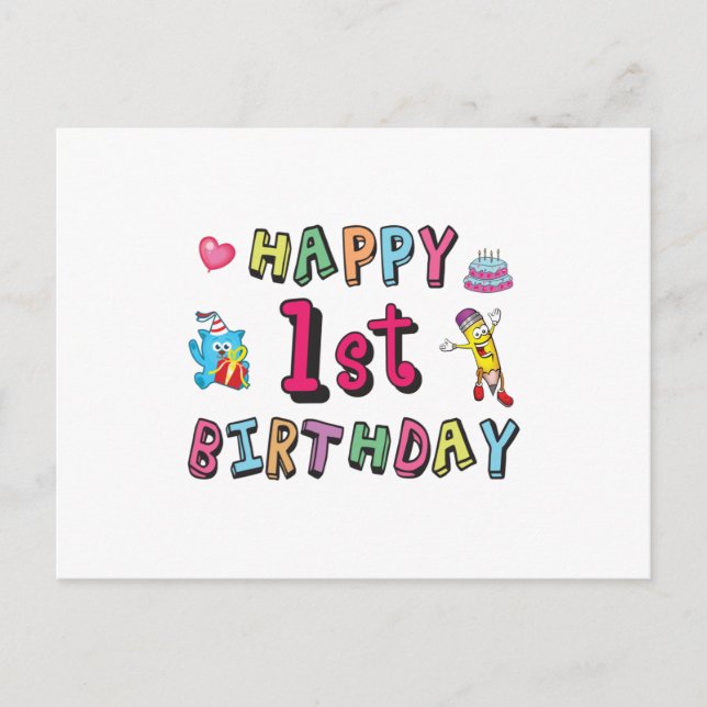 Carte Postale Joyeux 1er Anniversaire pour les enfants d'un an V (Devant)