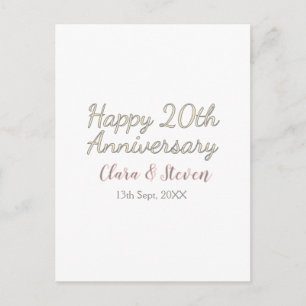 CARTE POSTALE JOYEUX 20E ANNIVERSAIRE DE MARIAGE NOM PINK GRAY P