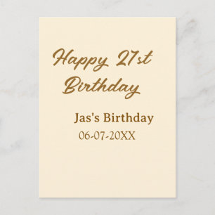 Carte Postale Joyeux 21e anniversaire brun pastel jaune nom date