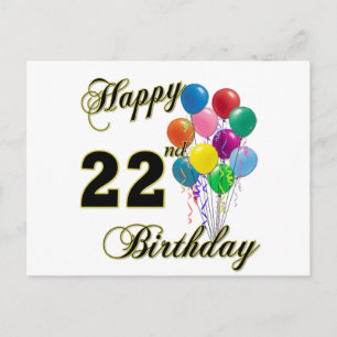 Carte Postale Joyeux 22e anniversaire avec ballons