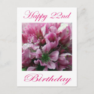 Carte Postale Joyeux 22e anniversaire rose et vert Fleur